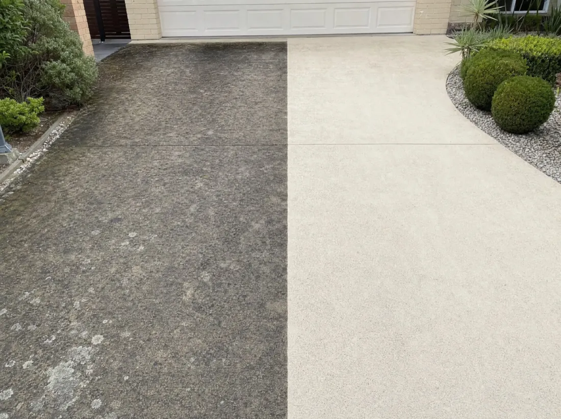Driveway before and after pressure cleaning in Ballina