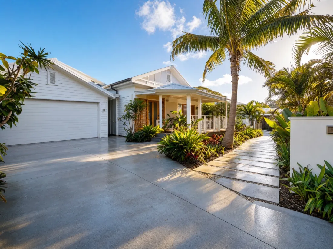 Freshly pressure cleaned concrete driveway near Ballina